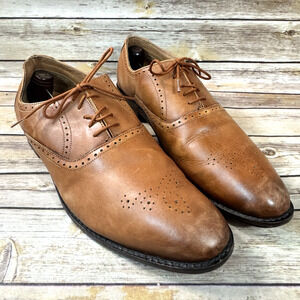 Lethato Mens Cognac Brown Leather Perforated Lace Up Oxford Shoes Size 11.5
